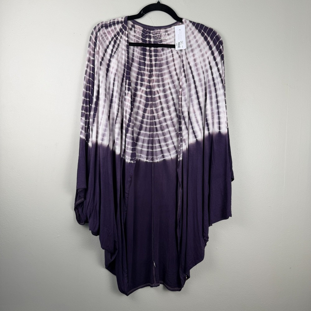 Livi Cardigan Women's 14/16 Purple Tie Dye Draped Batwing Sleeves Open Front